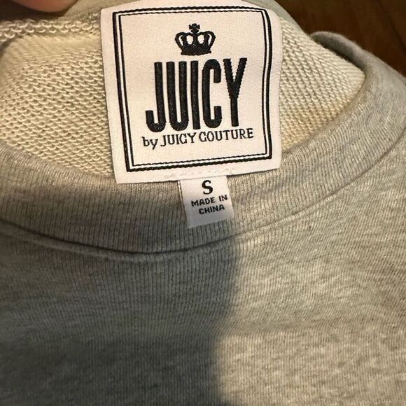 Juicy Couture Womens Gray Crewneck Soft Cotton Cropped Sweater Oversized Sz S - Picture 3 of 7